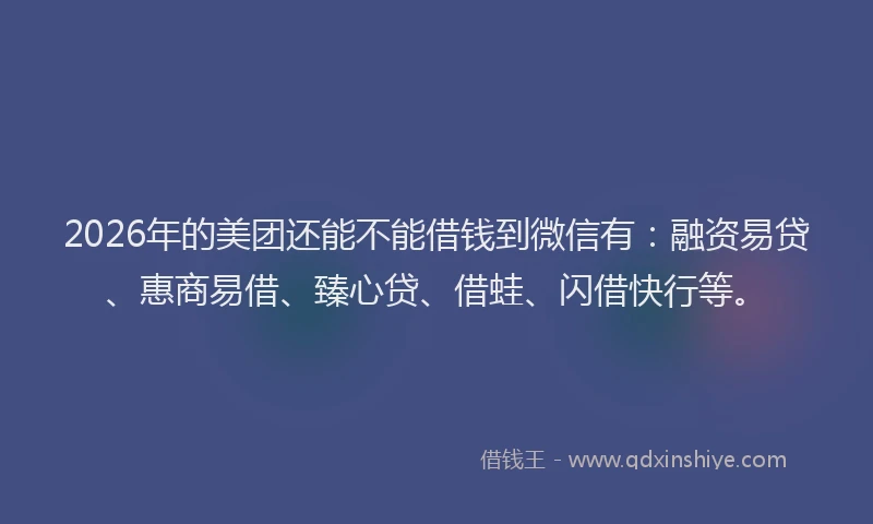 2026年的美团还能不能借钱到微信有：融资易贷、惠商易借、臻心贷、借蛙、闪借快行等。