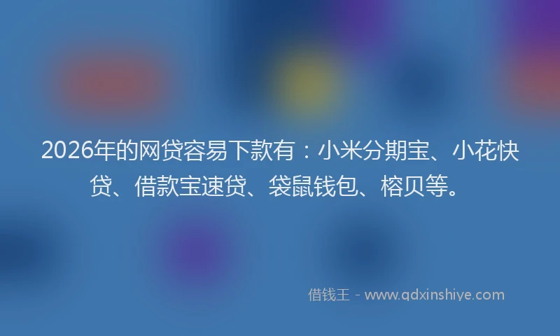 2026年的网贷容易下款有:小米分期宝、小花快贷、借款宝速贷、袋鼠钱包、榕贝等。