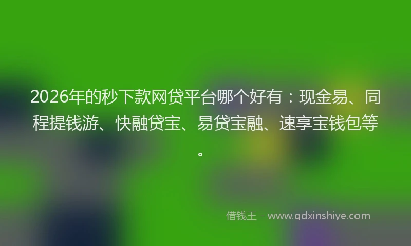 2026年的秒下款网贷平台哪个好有：现金易、同程提钱游、快融贷宝、易贷宝融、速享宝钱包等。