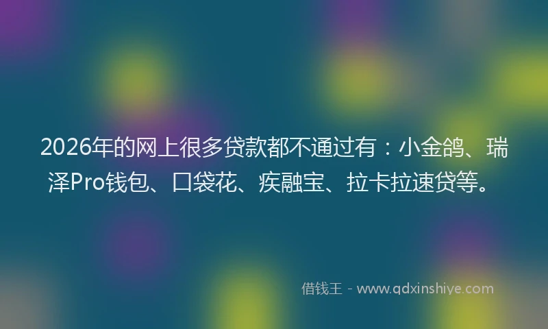 2026年的网上很多贷款都不通过有：小金鸽、瑞泽Pro钱包、口袋花、疾融宝、拉卡拉速贷等。