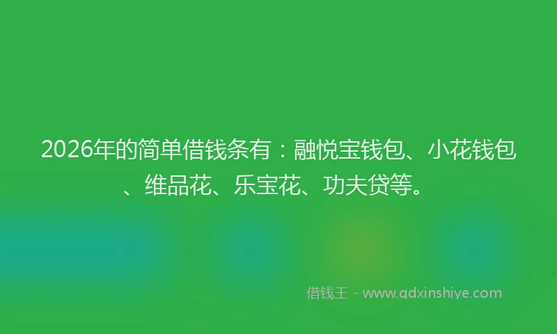 2026年的简单借钱条有：融悦宝钱包、小花钱包、维品花、乐宝花、功夫贷等。