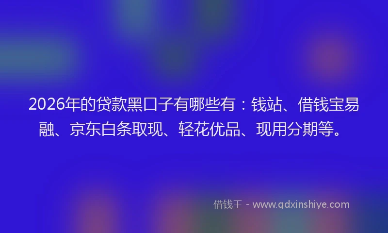 2026年的贷款黑口子有哪些有：钱站、借钱宝易融、京东白条取现、轻花优品、现用分期等。