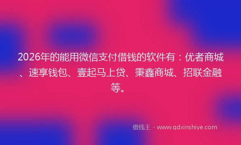 2026年的能用微信支付借钱的软件有：优者商城、速享钱包、壹起马上贷、秉鑫商城、招联金融等。