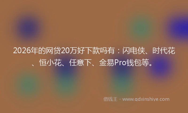 2026年的网贷20万好下款吗有：闪电侠、时代花、恒小花、任意下、金易Pro钱包等。