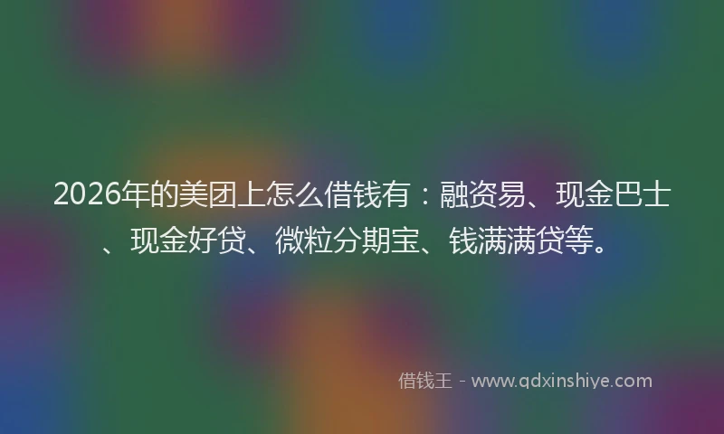 2026年的美团上怎么借钱有：融资易、现金巴士、现金好贷、微粒分期宝、钱满满贷等。
