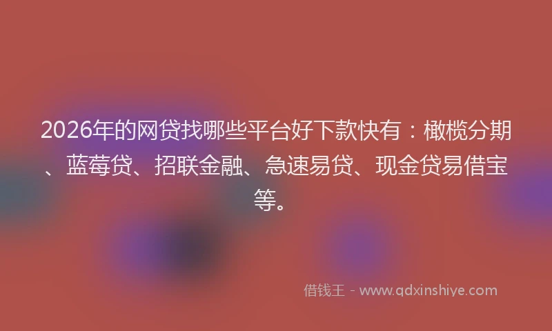 2026年的网贷找哪些平台好下款快有：橄榄分期、蓝莓贷、招联金融、急速易贷、现金贷易借宝等。