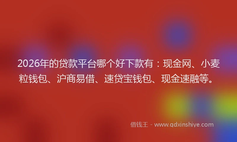 2026年的贷款平台哪个好下款有：现金网、小麦粒钱包、沪商易借、速贷宝钱包、现金速融等。