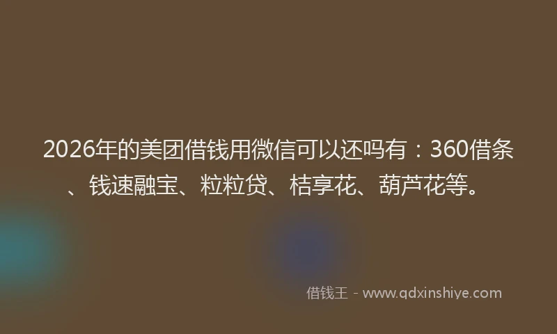 2026年的美团借钱用微信可以还吗有:360借条、钱速融宝、粒粒贷、桔享花、葫芦花等。