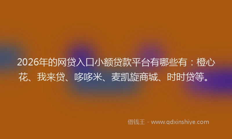 2026年的网贷入口小额贷款平台有哪些有：橙心花、我来贷、哆哆米、麦凯旋商城、时时贷等。