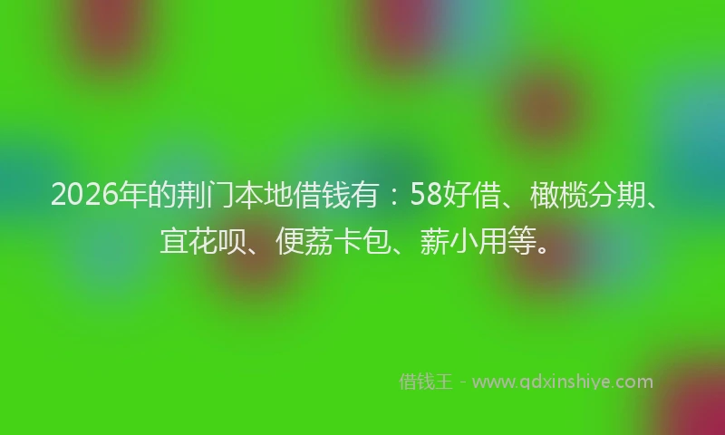 2026年的荆门本地借钱有：58好借、橄榄分期、宜花呗、便荔卡包、薪小用等。
