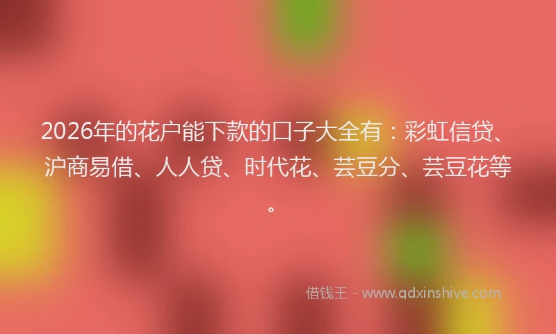 2026年的花户能下款的口子大全有：彩虹信贷、沪商易借、人人贷、时代花、芸豆分、芸豆花等。
