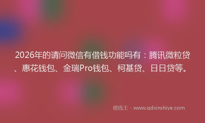 2026年的请问微信有借钱功能吗有：腾讯微粒贷、惠花钱包、金瑞Pro钱包、柯基贷、日日贷等。