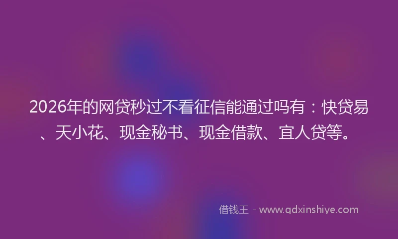 2026年的网贷秒过不看征信能通过吗有:快贷易、天小花、现金秘书、现金借款、宜人贷等。