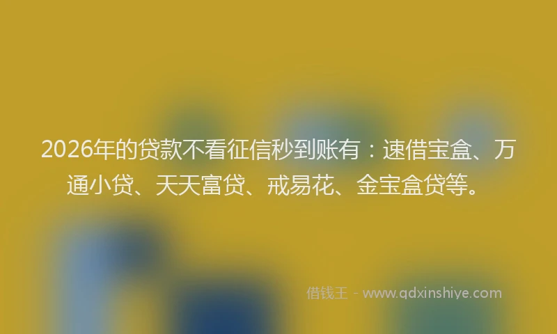 2026年的贷款不看征信秒到账有：速借宝盒、万通小贷、天天富贷、戒易花、金宝盒贷等。