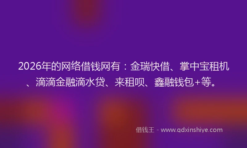 2026年的网络借钱网有：金瑞快借、掌中宝租机、滴滴金融滴水贷、来租呗、鑫融钱包+等。