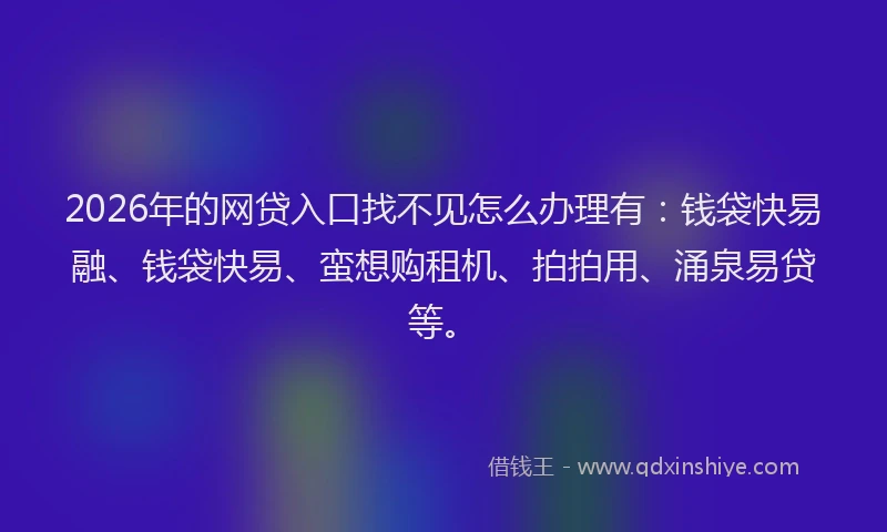 2026年的网贷入口找不见怎么办理有：钱袋快易融、钱袋快易、蛮想购租机、拍拍用、涌泉易贷等。