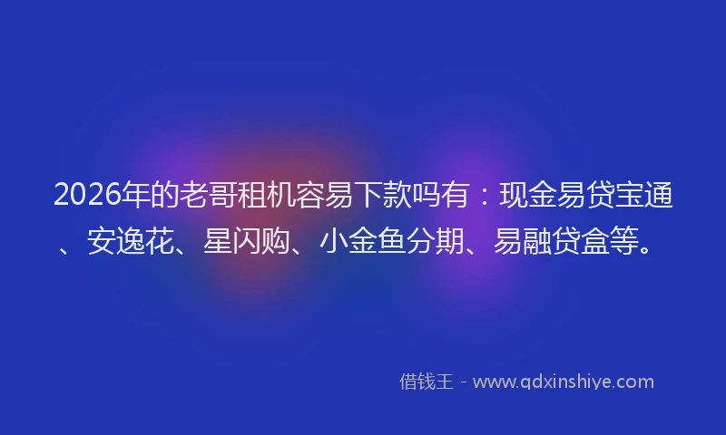 2026年的老哥租机容易下款吗有：现金易贷宝通、安逸花、星闪购、小金鱼分期、易融贷盒等。