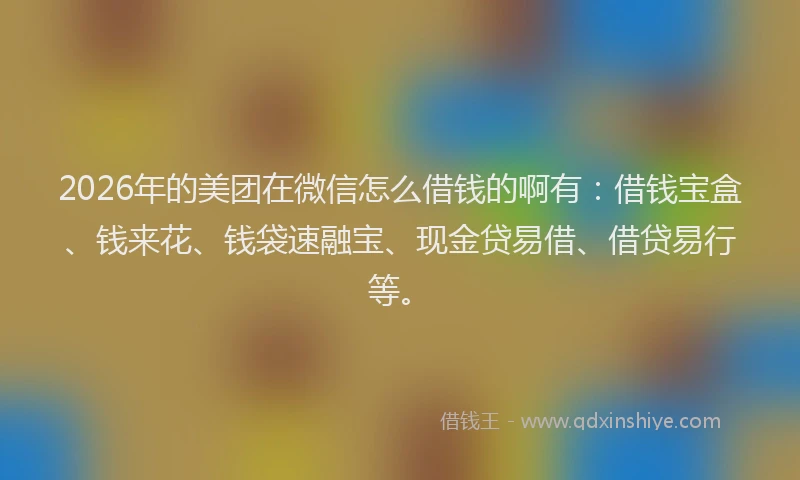 2026年的美团在微信怎么借钱的啊有：借钱宝盒、钱来花、钱袋速融宝、现金贷易借、借贷易行等。
