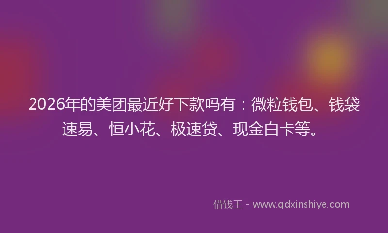 2026年的美团最近好下款吗有：微粒钱包、钱袋速易、恒小花、极速贷、现金白卡等。