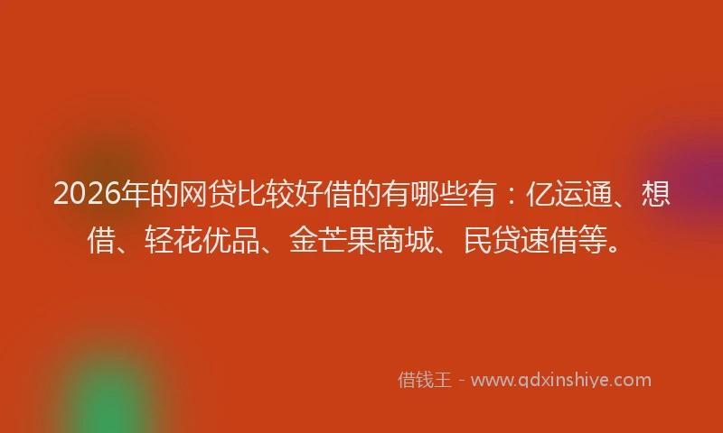 2026年的网贷比较好借的有哪些有：亿运通、想借、轻花优品、金芒果商城、民贷速借等。