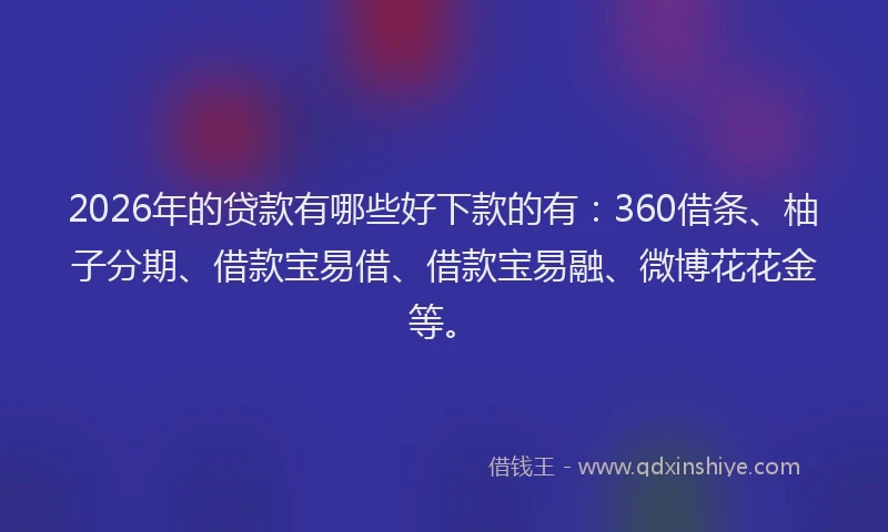 2026年的贷款有哪些好下款的有：360借条、柚子分期、借款宝易借、借款宝易融、微博花花金等。