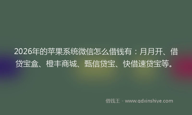 2026年的苹果系统微信怎么借钱有：月月开、借贷宝盒、橙丰商城、甄信贷宝、快借速贷宝等。