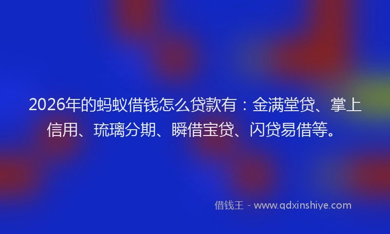 2026年的蚂蚁借钱怎么贷款有：金满堂贷、掌上信用、琉璃分期、瞬借宝贷、闪贷易借等。