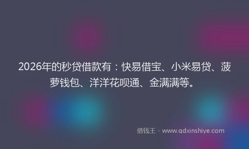 2026年的秒贷借款有：快易借宝、小米易贷、菠萝钱包、洋洋花呗通、金满满等。