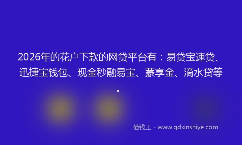 2026年的花户下款的网贷平台有：易贷宝速贷、迅捷宝钱包、现金秒融易宝、蒙享金、滴水贷等。