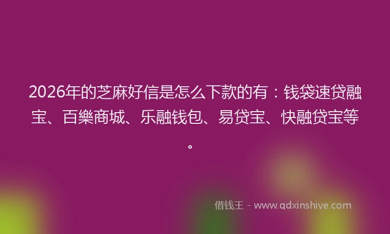 2026年的芝麻好信是怎么下款的有：钱袋速贷融宝、百樂商城、乐融钱包、易贷宝、快融贷宝等。