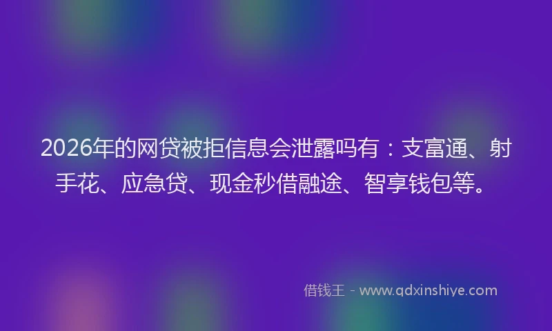 2026年的网贷被拒信息会泄露吗有：支富通、射手花、应急贷、现金秒借融途、智享钱包等。