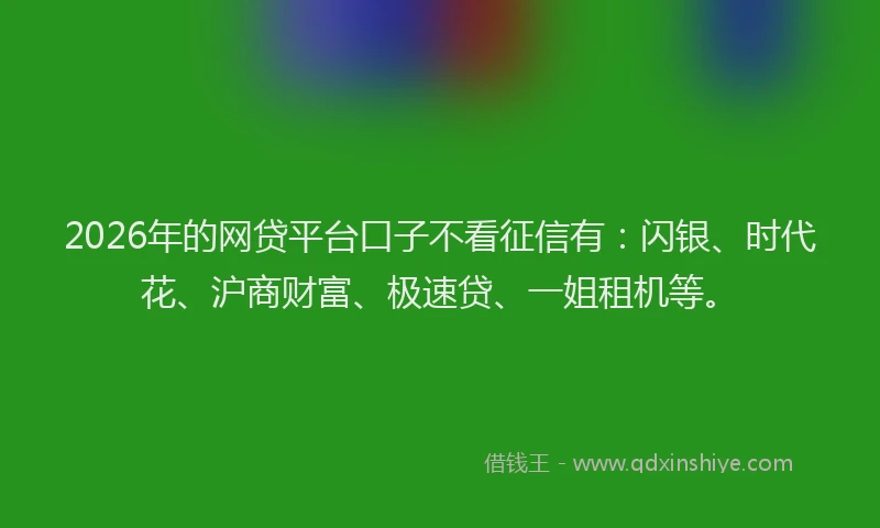 2026年的网贷平台口子不看征信有：闪银、时代花、沪商财富、极速贷、一姐租机等。