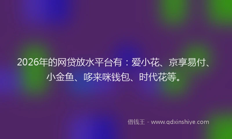 2026年的网贷放水平台有：爱小花、京享易付、小金鱼、哆来咪钱包、时代花等。