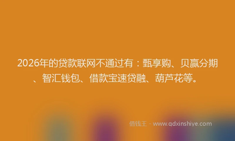 2026年的贷款联网不通过有：甄享购、贝赢分期、智汇钱包、借款宝速贷融、葫芦花等。