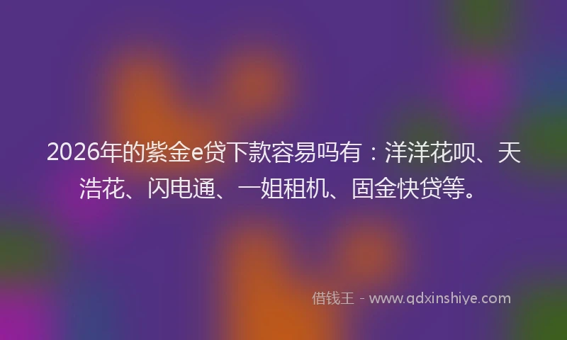 2026年的紫金e贷下款容易吗有：洋洋花呗、天浩花、闪电通、一姐租机、固金快贷等。