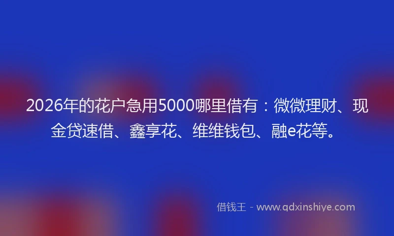 2026年的花户急用5000哪里借有：微微理财、现金贷速借、鑫享花、维维钱包、融e花等。