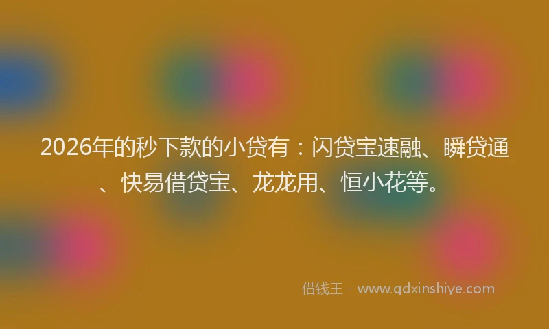 2026年的秒下款的小贷有：闪贷宝速融、瞬贷通、快易借贷宝、龙龙用、恒小花等。