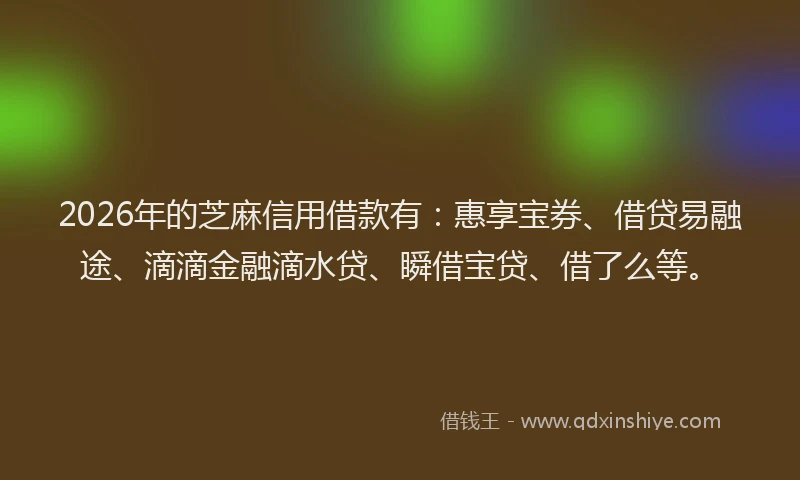 2026年的芝麻信用借款有：惠享宝券、借贷易融途、滴滴金融滴水贷、瞬借宝贷、借了么等。