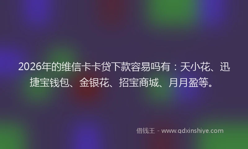 2026年的维信卡卡贷下款容易吗有：天小花、迅捷宝钱包、金银花、招宝商城、月月盈等。
