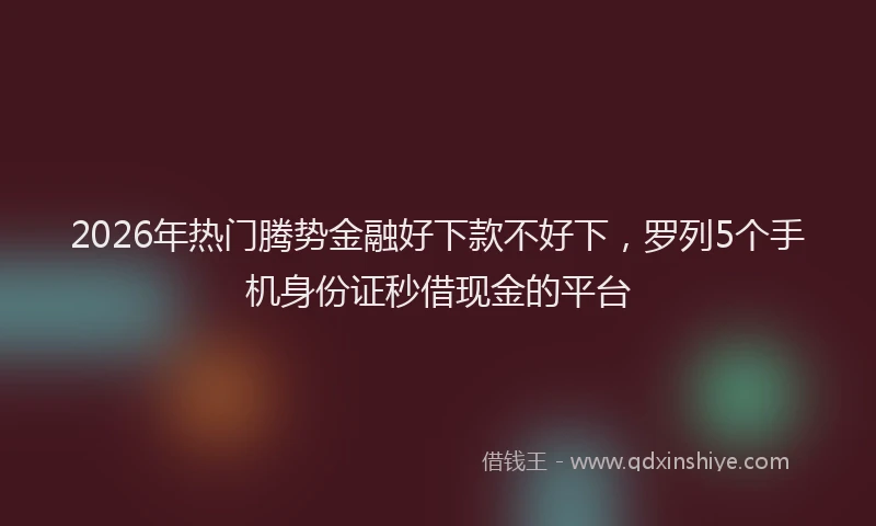 2026年热门腾势金融好下款不好下，罗列5个手机身份证秒借现金的平台