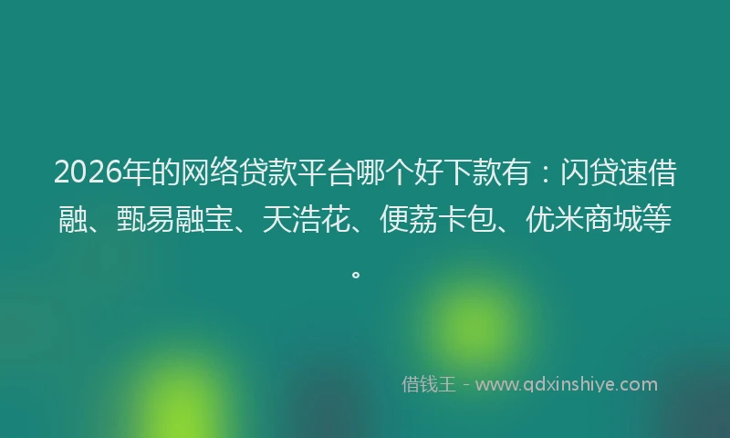 2026年的网络贷款平台哪个好下款有：闪贷速借融、甄易融宝、天浩花、便荔卡包、优米商城等。