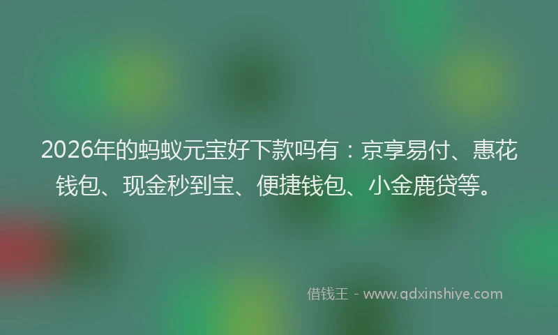 2026年的蚂蚁元宝好下款吗有：京享易付、惠花钱包、现金秒到宝、便捷钱包、小金鹿贷等。