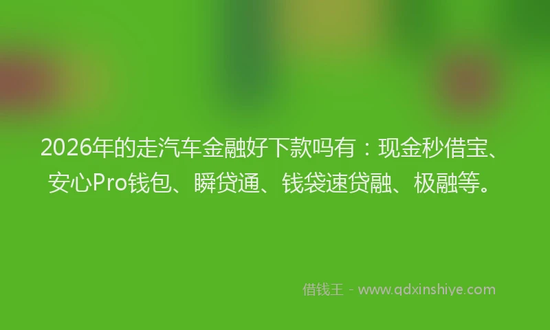 2026年的走汽车金融好下款吗有：现金秒借宝、安心Pro钱包、瞬贷通、钱袋速贷融、极融等。