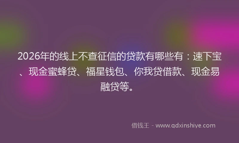 2026年的线上不查征信的贷款有哪些有:速下宝、现金蜜蜂贷、福星钱包、你我贷借款、现金易融贷等。