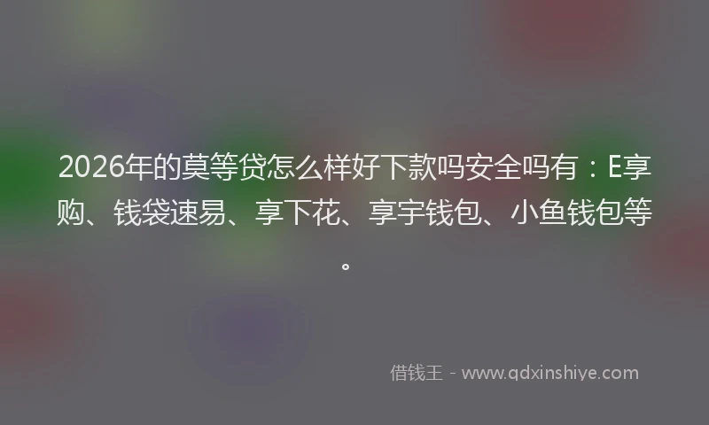 2026年的莫等贷怎么样好下款吗安全吗有：E享购、钱袋速易、享下花、享宇钱包、小鱼钱包等。