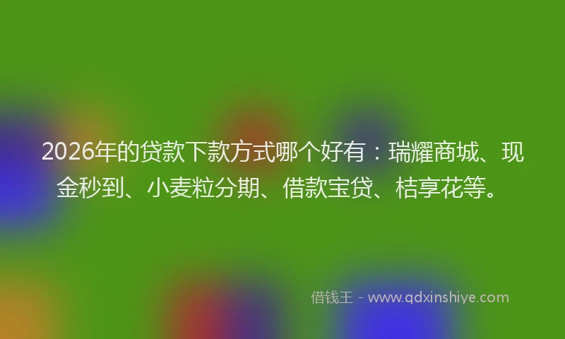 2026年的贷款下款方式哪个好有：瑞耀商城、现金秒到、小麦粒分期、借款宝贷、桔享花等。