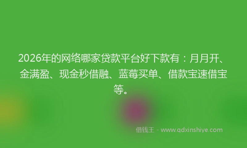 2026年的网络哪家贷款平台好下款有：月月开、金满盈、现金秒借融、蓝莓买单、借款宝速借宝等。