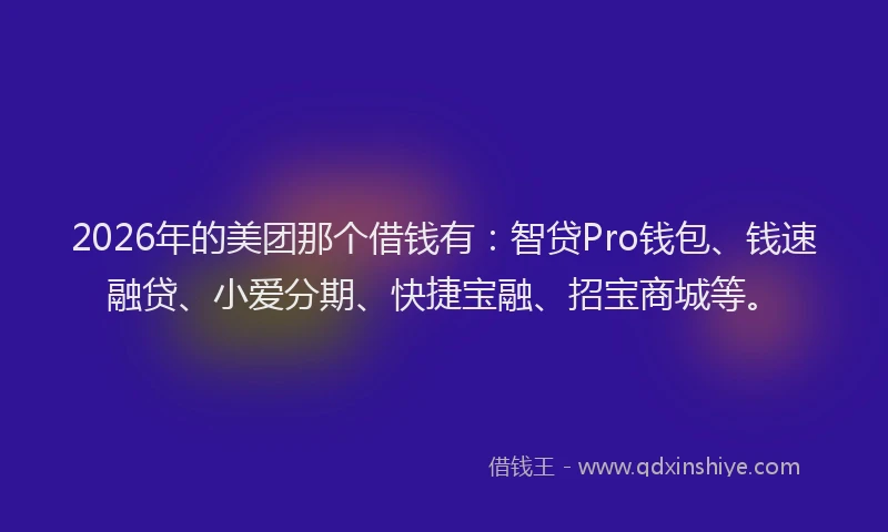 2026年的美团那个借钱有：智贷Pro钱包、钱速融贷、小爱分期、快捷宝融、招宝商城等。