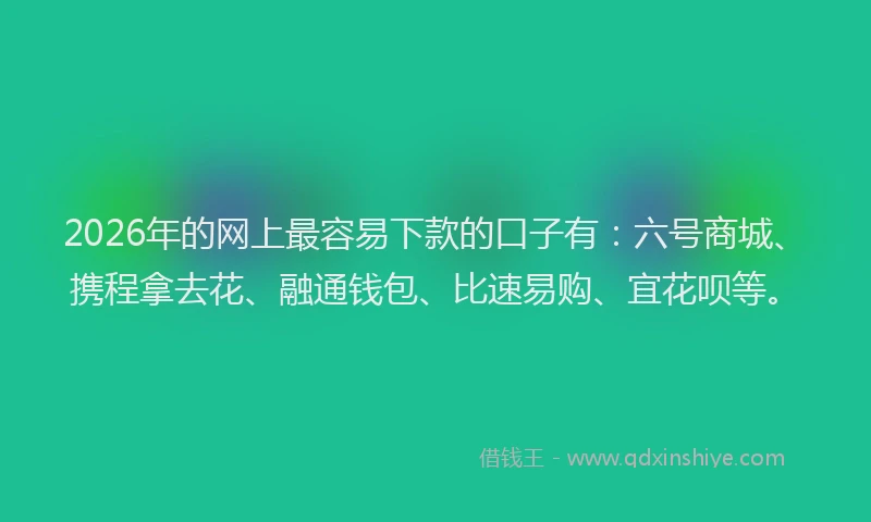 2026年的网上最容易下款的口子有：六号商城、携程拿去花、融通钱包、比速易购、宜花呗等。