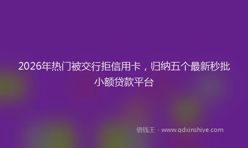 2026年热门被交行拒信用卡，归纳五个最新秒批小额贷款平台